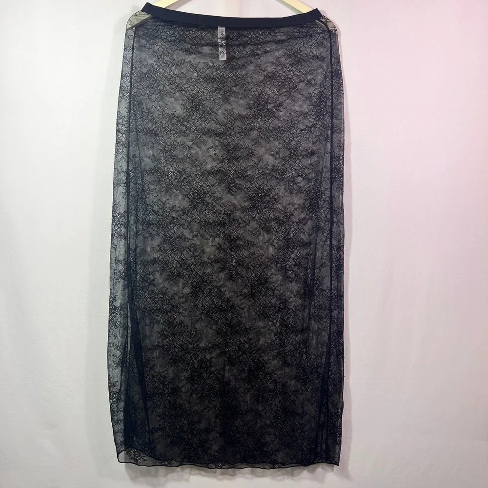 Auden Intimates Black Floral Lace Sheer Maxi Skirt Womens XL New NWT